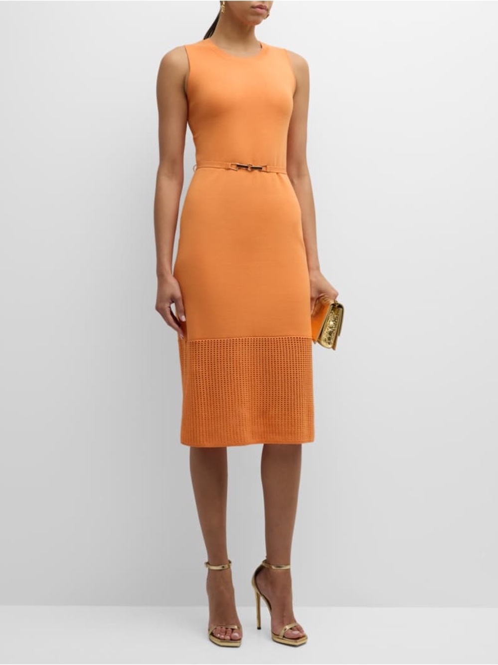 NWT Elie Tahari The Haylen Belted Sleeveless Midi Sweater Dress Orange Size S